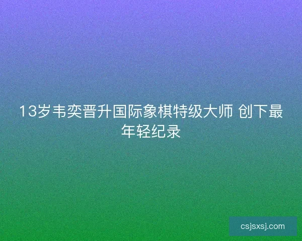 13岁韦奕晋升国际象棋特级大师 创下最年轻纪录